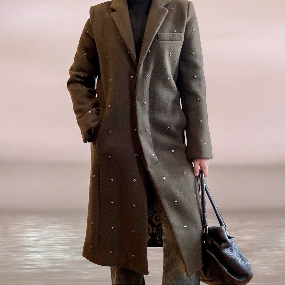 Khaki green studded wool coat (XS-S)